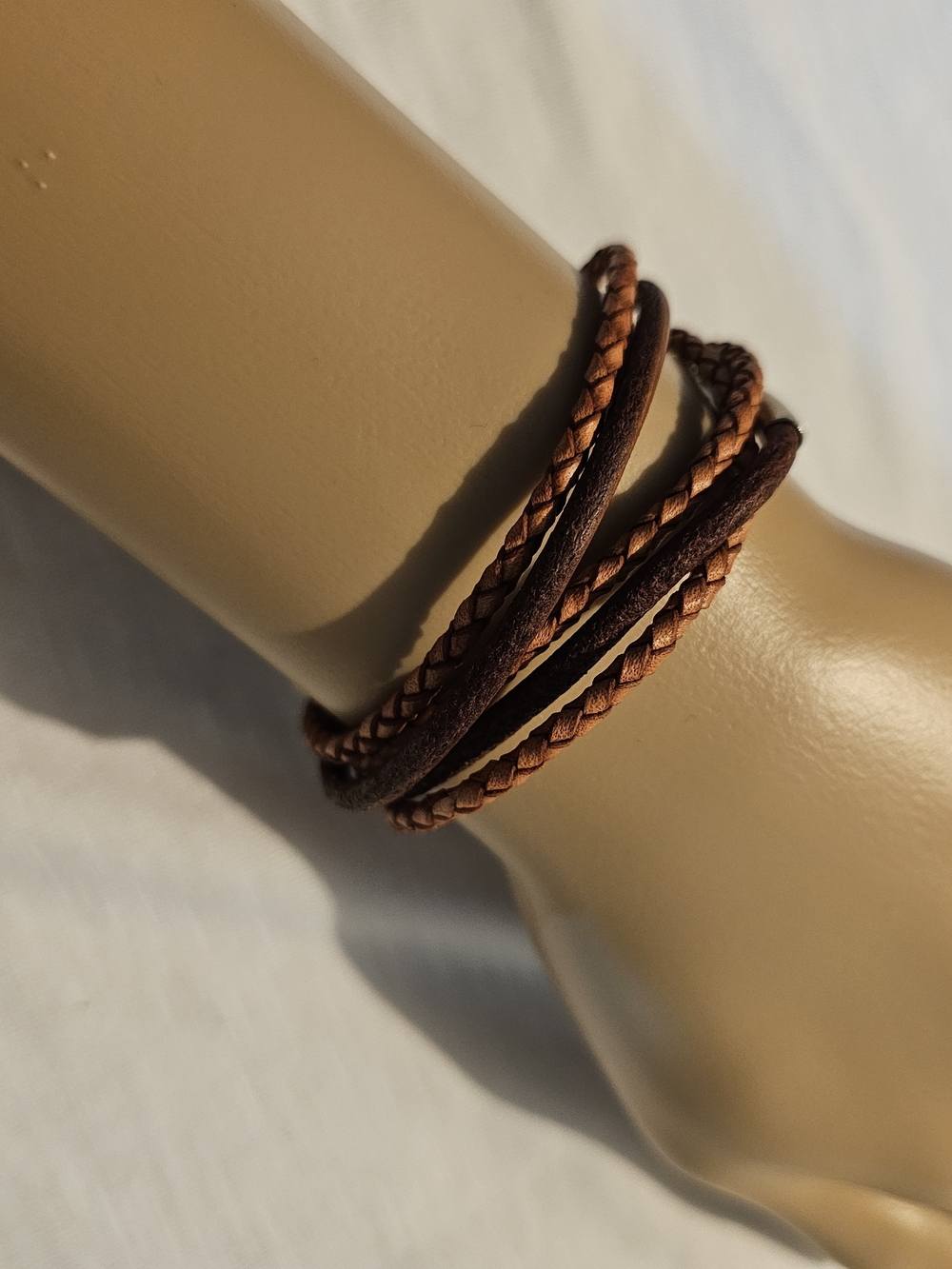 Braided Brown Leather Wrap Bracelet for Women